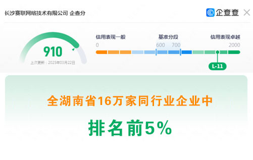 大数据显示：长沙赛联网络在16万家同行企业中排名前5%